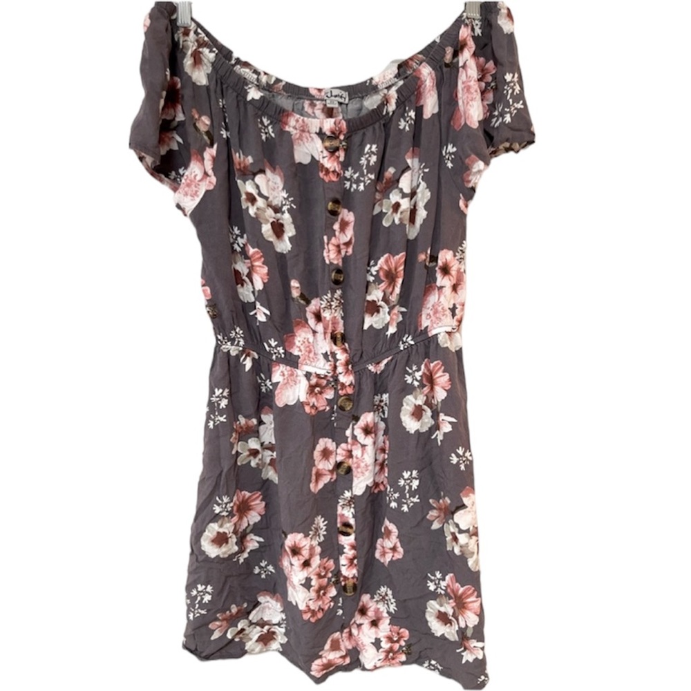 J For Justify 2XL Plus Summer Dress Elastic Gathered Waist Gray/Purple